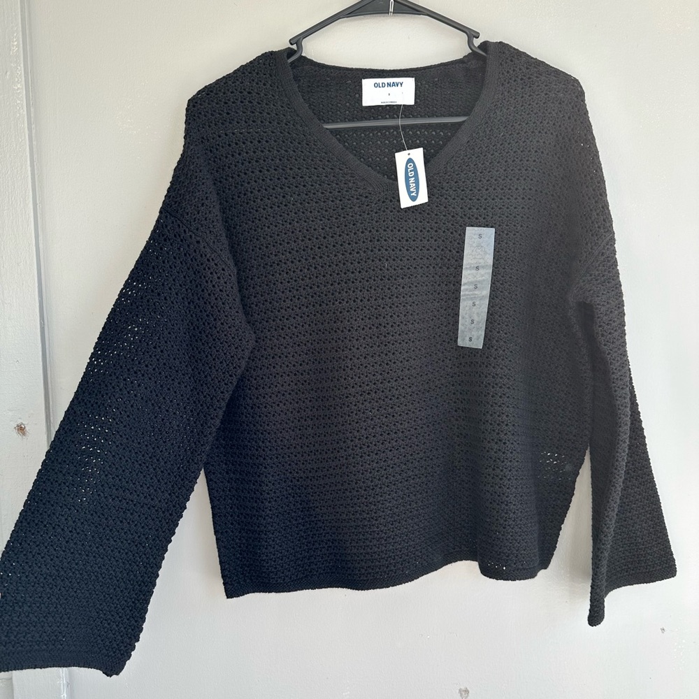 Old Navy Crochet Sweater Womens Size S Black